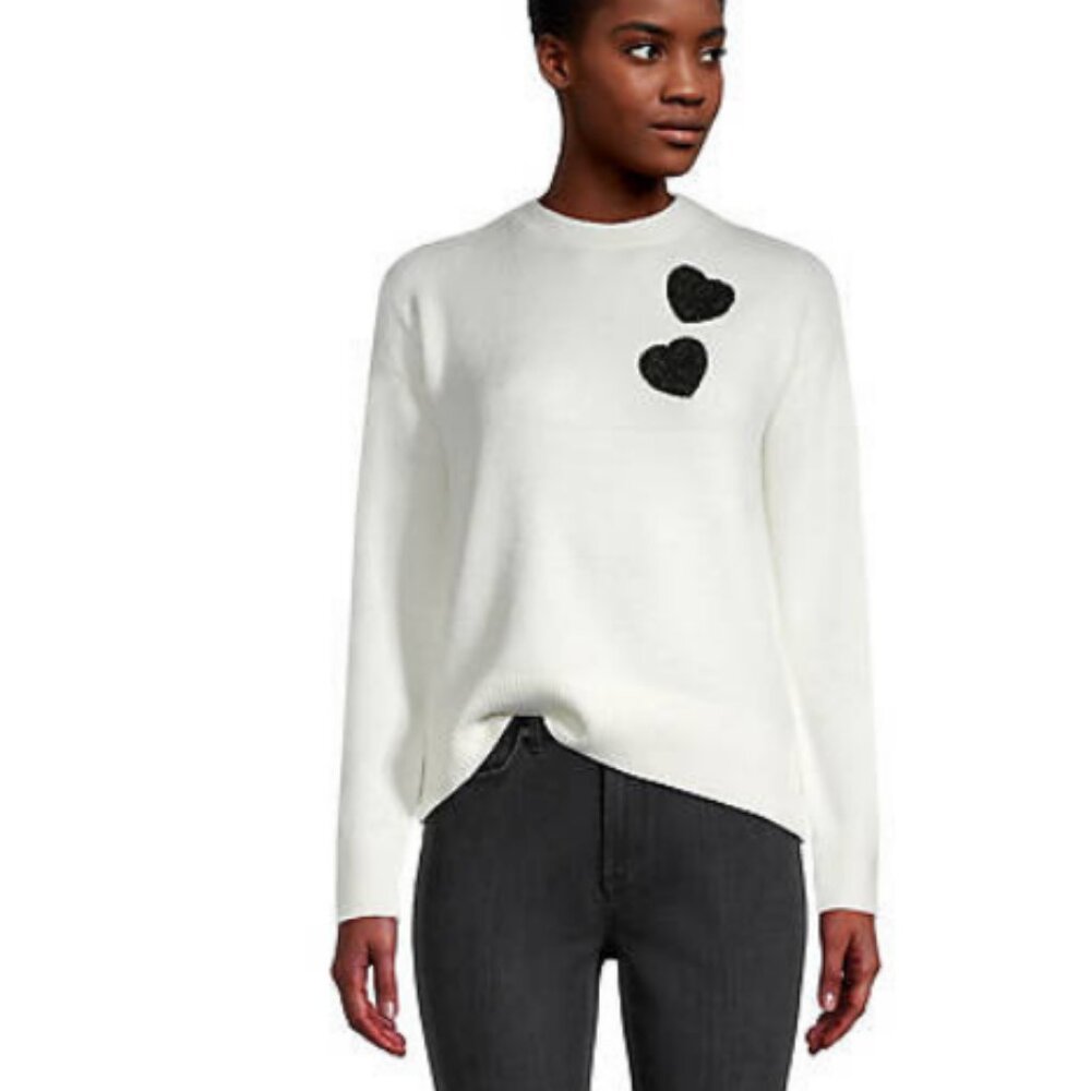 NWT LOFT Beaded Heart Sweater Women's Size Large MSRP $79